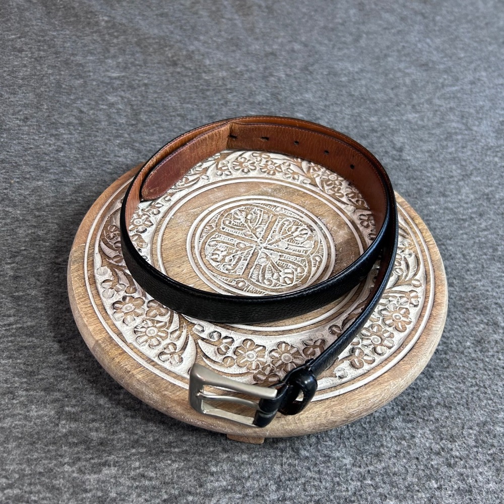 Polo Ralph Lauren Black Pebbled Leather Belt Silver Buckle 34